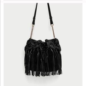Zara black braided fringe leather purse